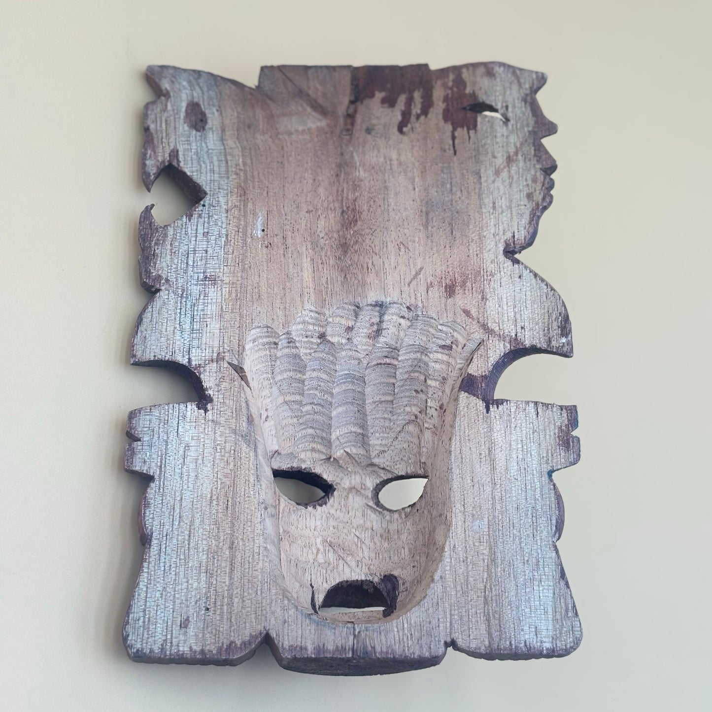 Mesoamerican Hand-Carved Warrior Mask/Wall Plaque - Turtle & Serpent Wall Art