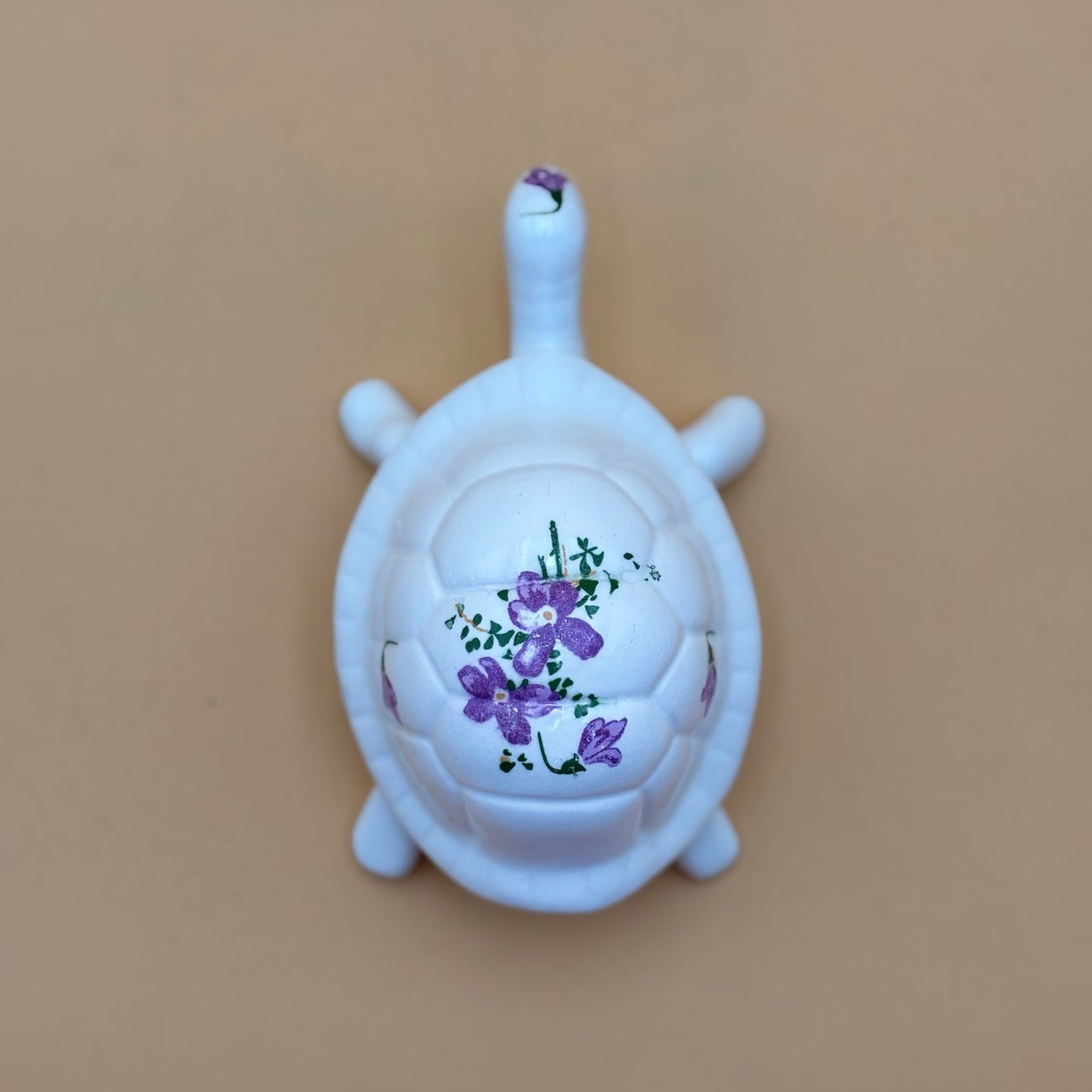 Porcelain Turtle Trinket Box with Purple Floral Design – Made in Taiwan