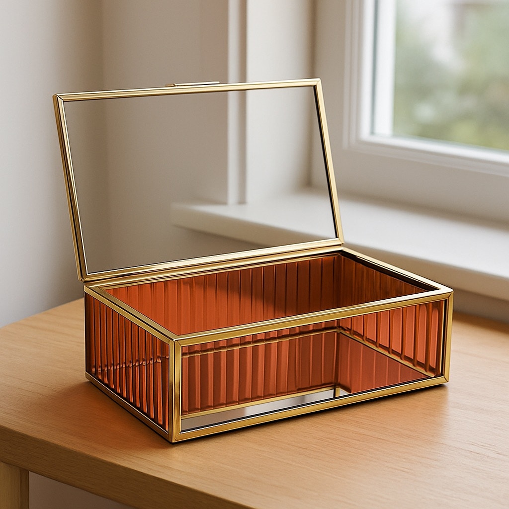 Oasis Home Glass & Mirror Display Box – Pink Faceted Sides – 9.5”