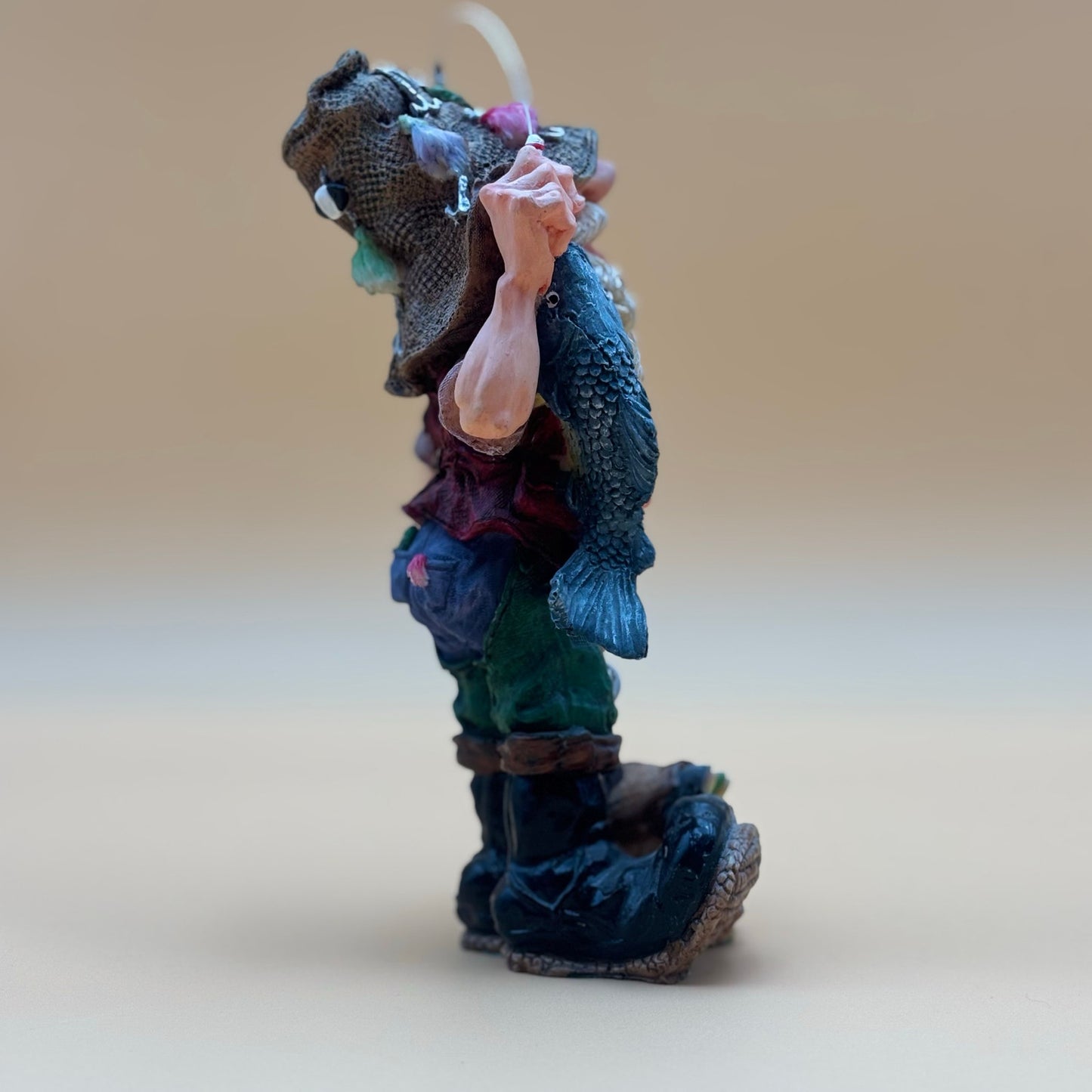 Funny Vintage Hillbilly Fisherman Figurine with Fish Catch