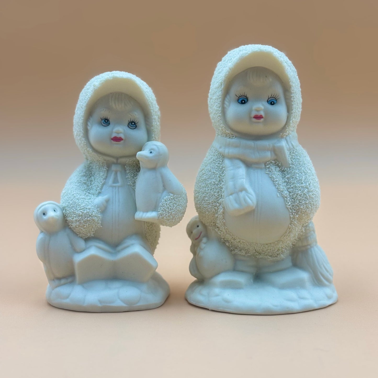 Set of Two Textured Snow Friends with Penguins – Winter Figurines