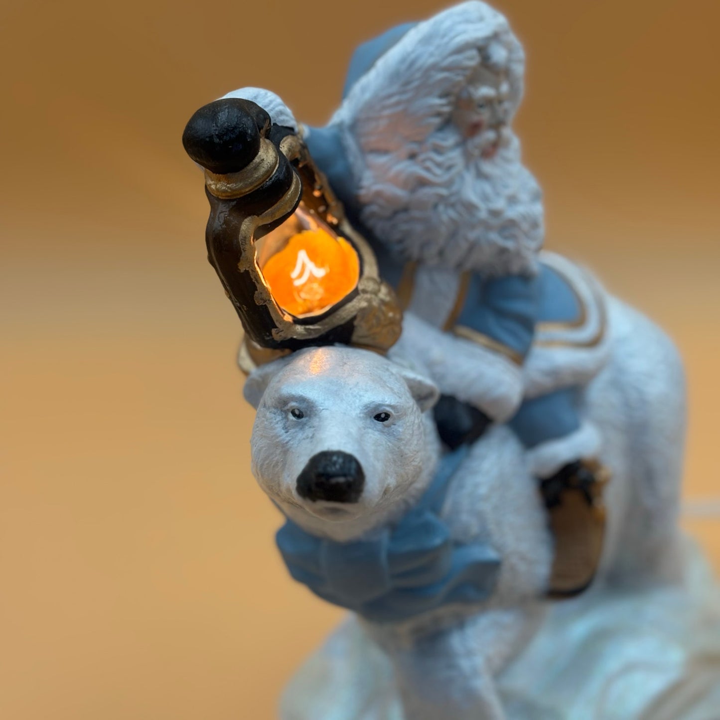Vintage Santa Riding Polar Bear Lighted Figurine 10.5"