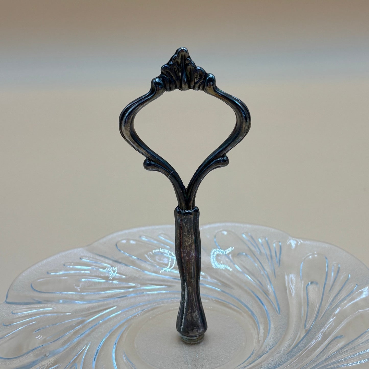 Vintage Glass Serving Dish With Silver Handle