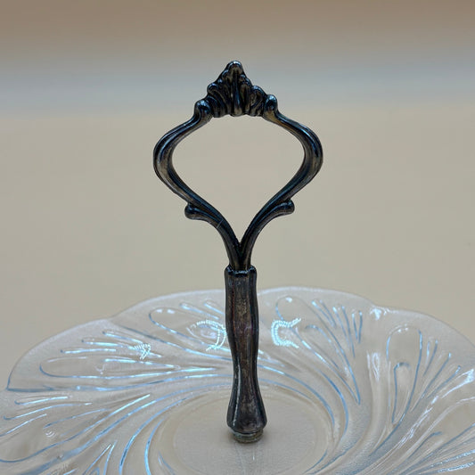 Vintage Glass Serving Dish With Silver Handle