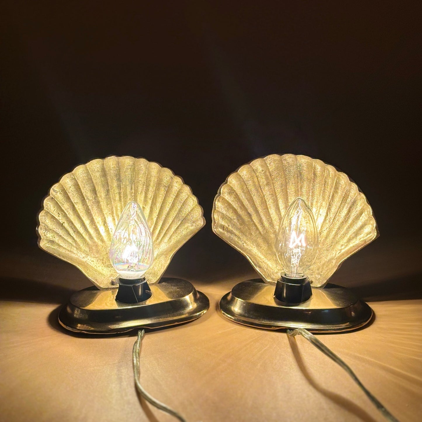Vintage Brass Seashell Hollywood Regency Coastal Glam Lamps  Made in India