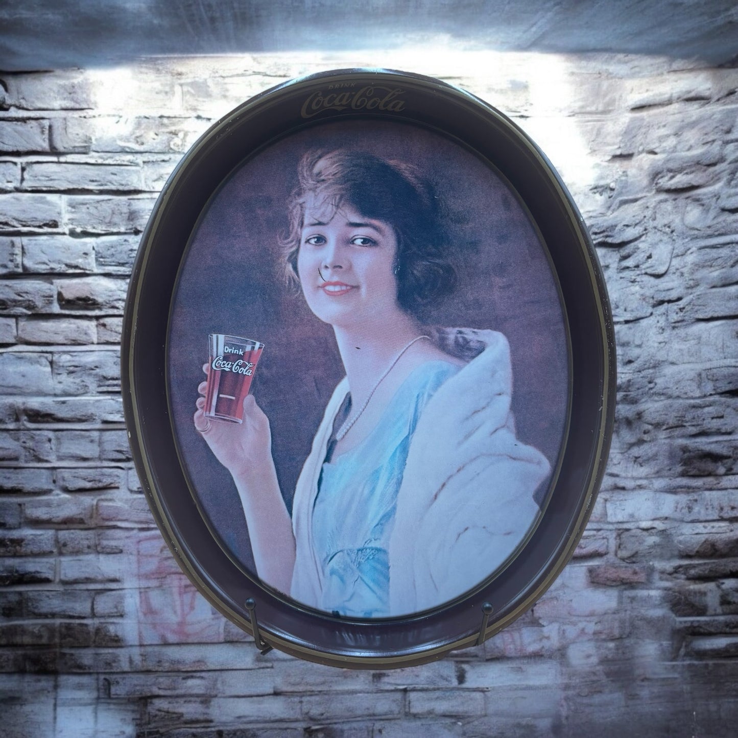 Vintage Coca-Cola Tray – Woman Holding Glass – 15” Oval Metal