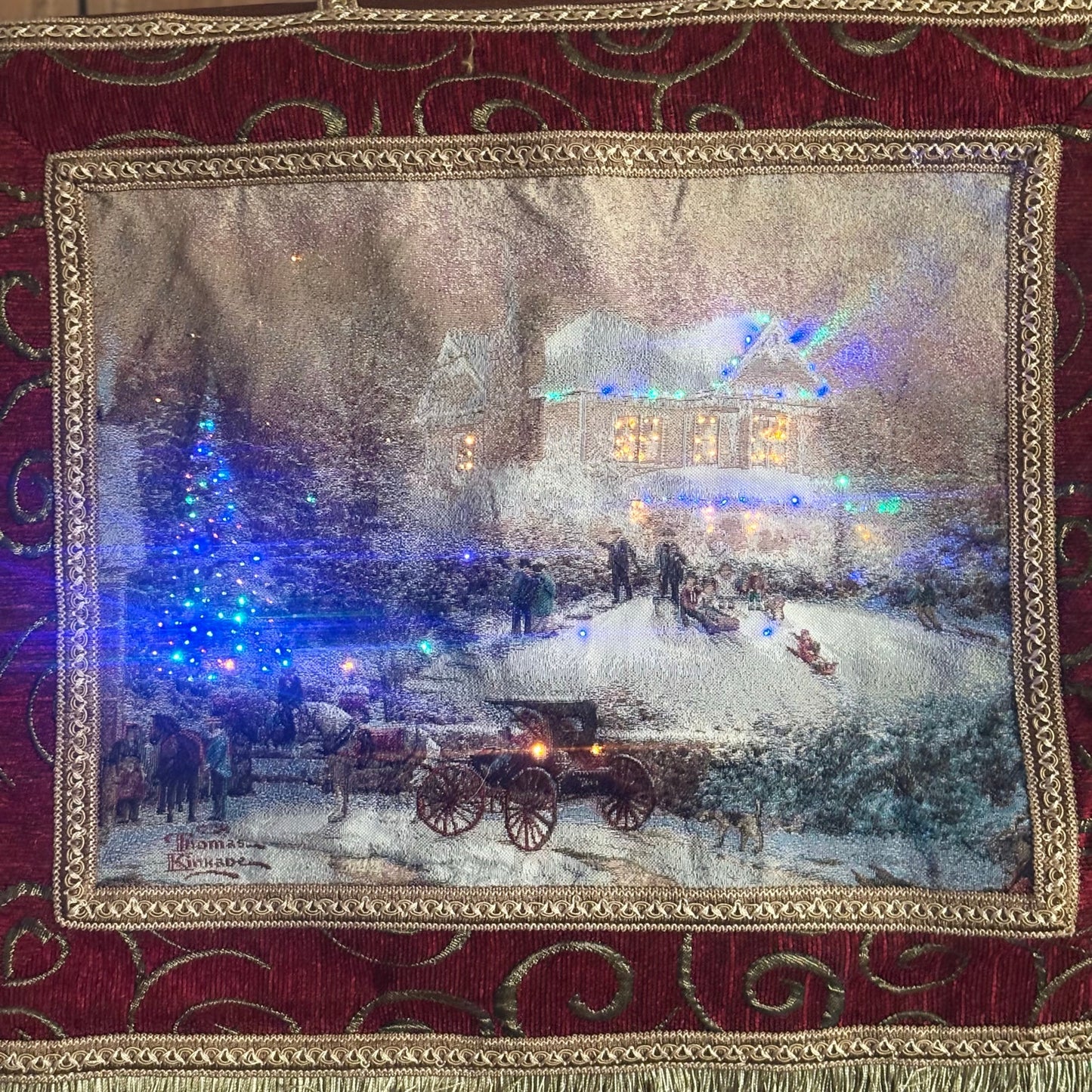 Thomas Kinkade Fiber Optic Wall Tapestry – Victorian Christmas Scene