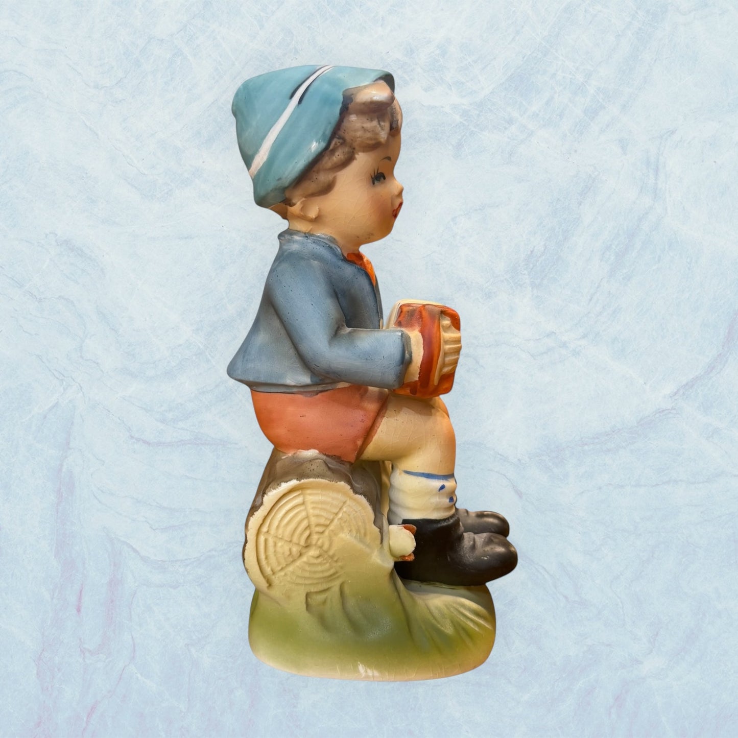 Hummel Style Figurine - Boy with Accordion by Erich Stauffer, Hand Painted, 5.5” Tall, Japan