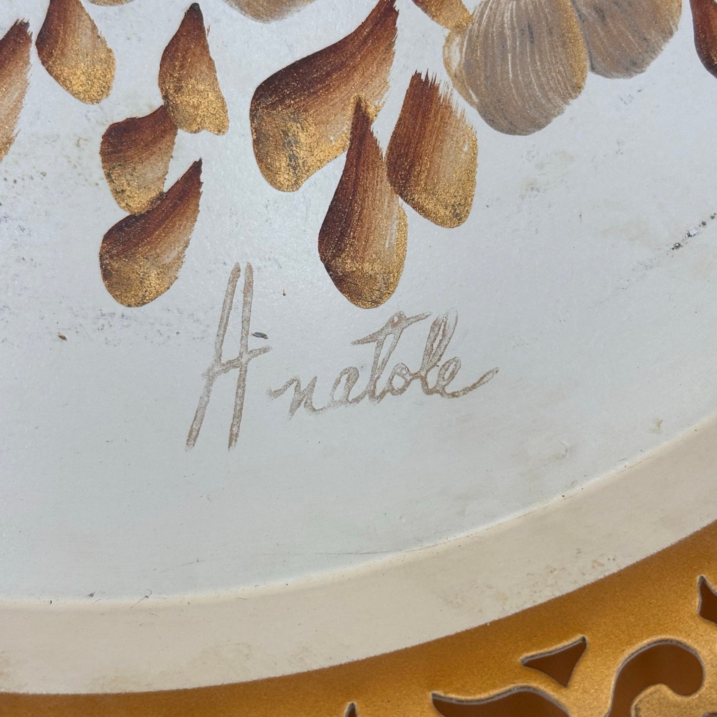 Vintage Nashco Tole Painted Tray – Cream, Gold & Brown Floral “Lace Edge”