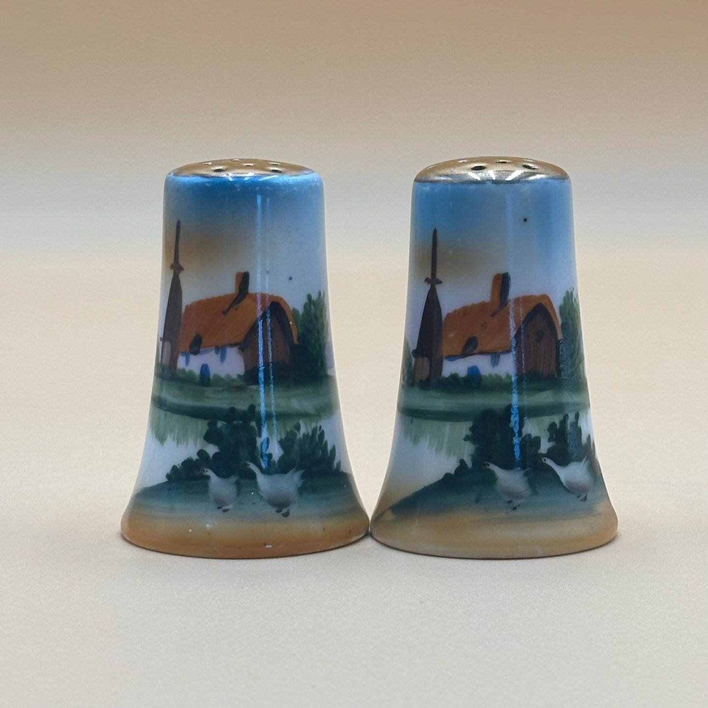 Vintage Hand-Painted Dutch Scene Salt & Pepper Shakers - Japan