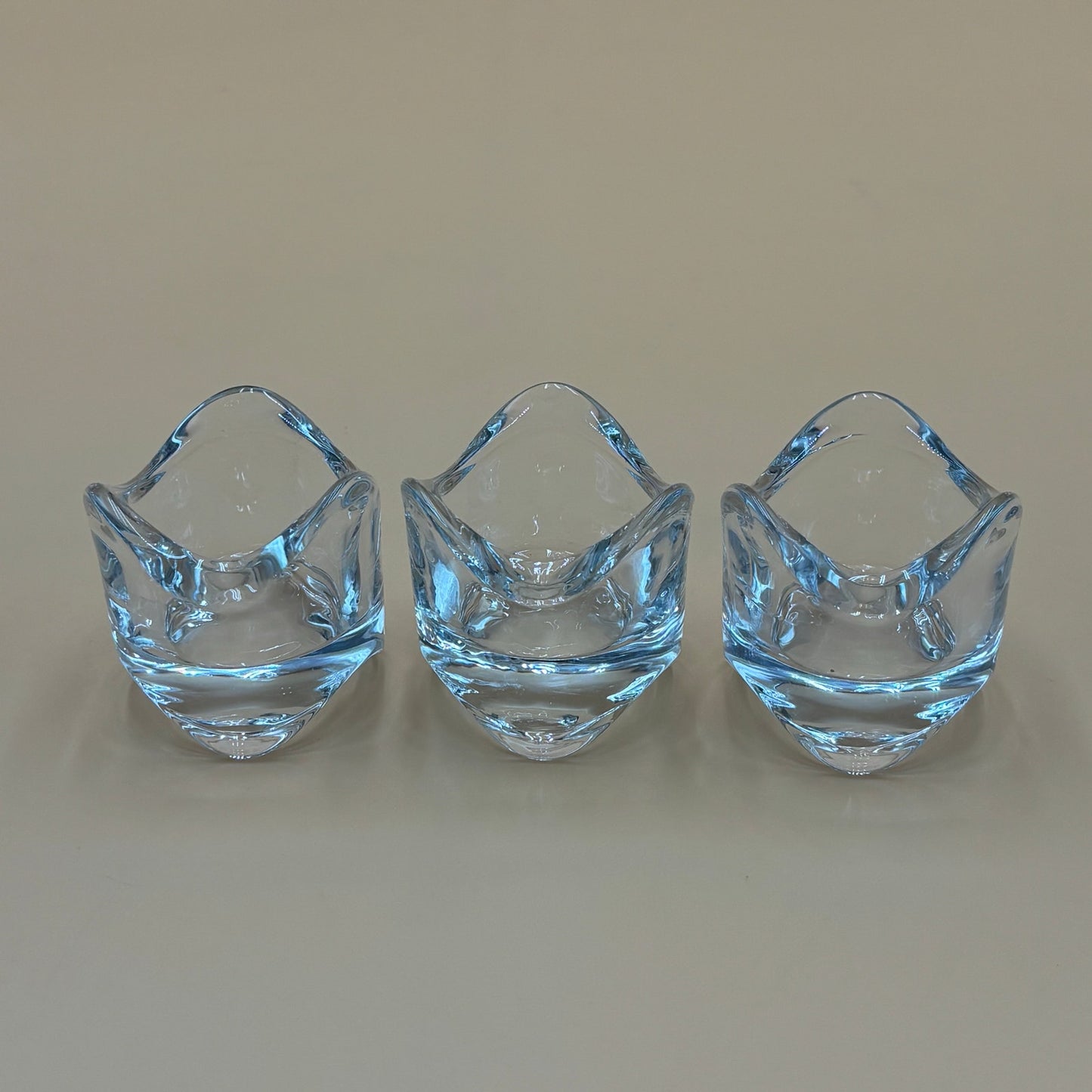 Set of 3 Crystal Tealight Holders - Modern Wavy Design
