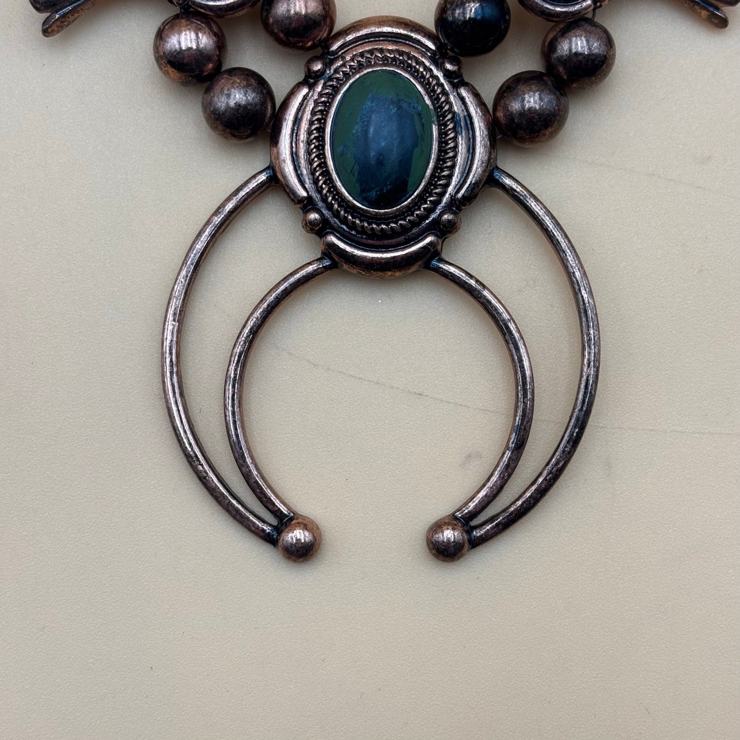 Boho Faux Turquoise Squash Blossom Necklace Copper-Tone Western Statement