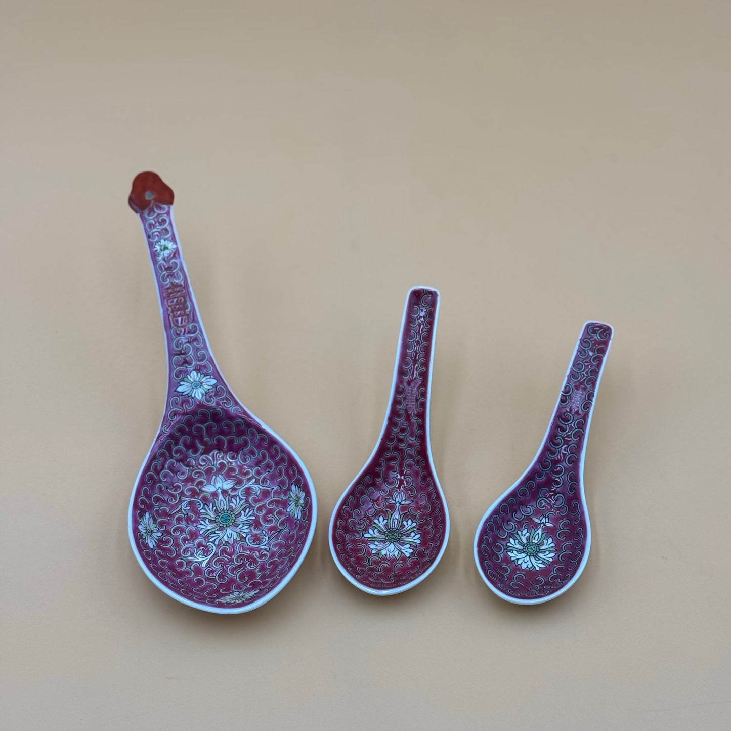 Pink Asian Porcelain Decorative Spoons – Floral Motif Trio (Set of 3)
