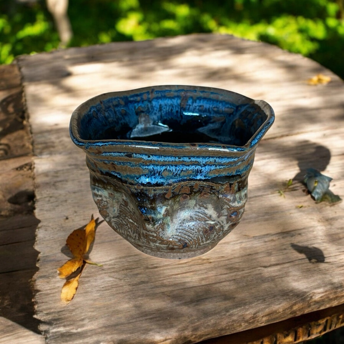 Signed Caruso Studio Pottery Bowl – Blue & Earth-Toned Glaze