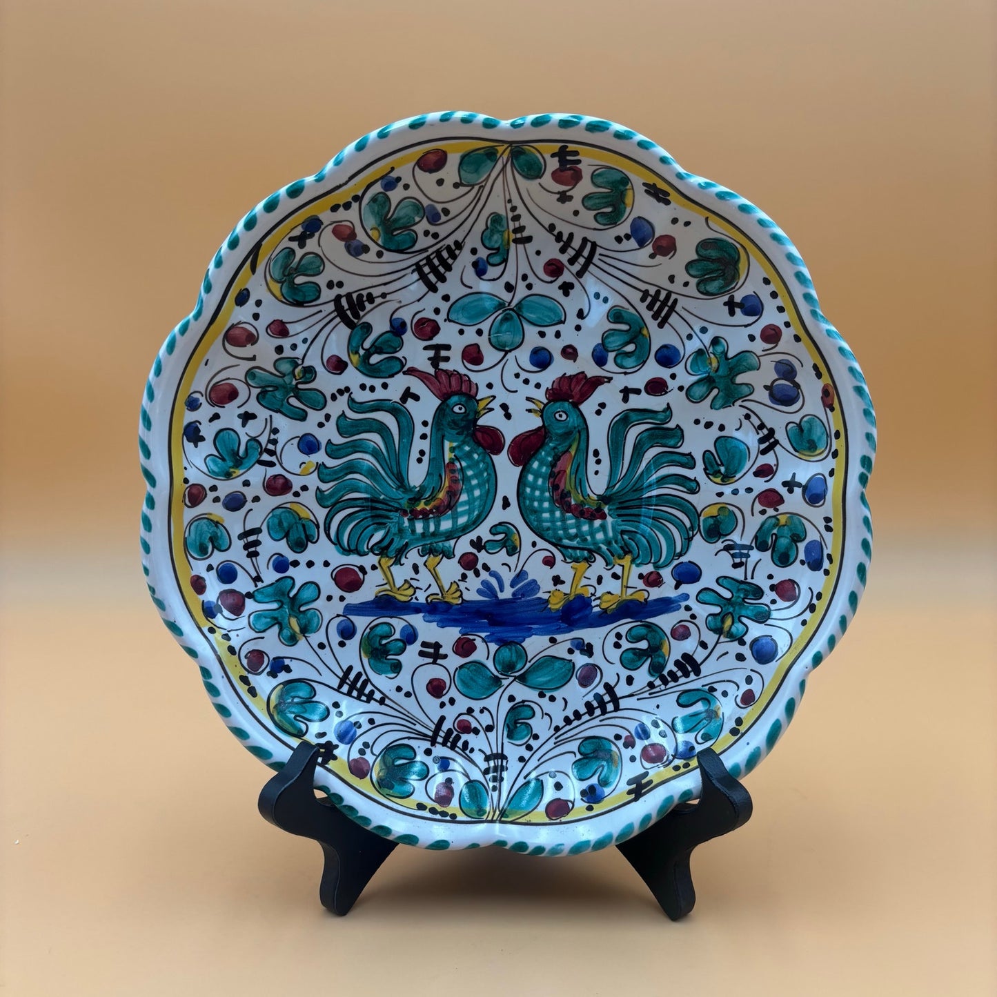 Deruta Italy Orvieto Green Rooster Wall Plate – Hand-Painted Ceramic