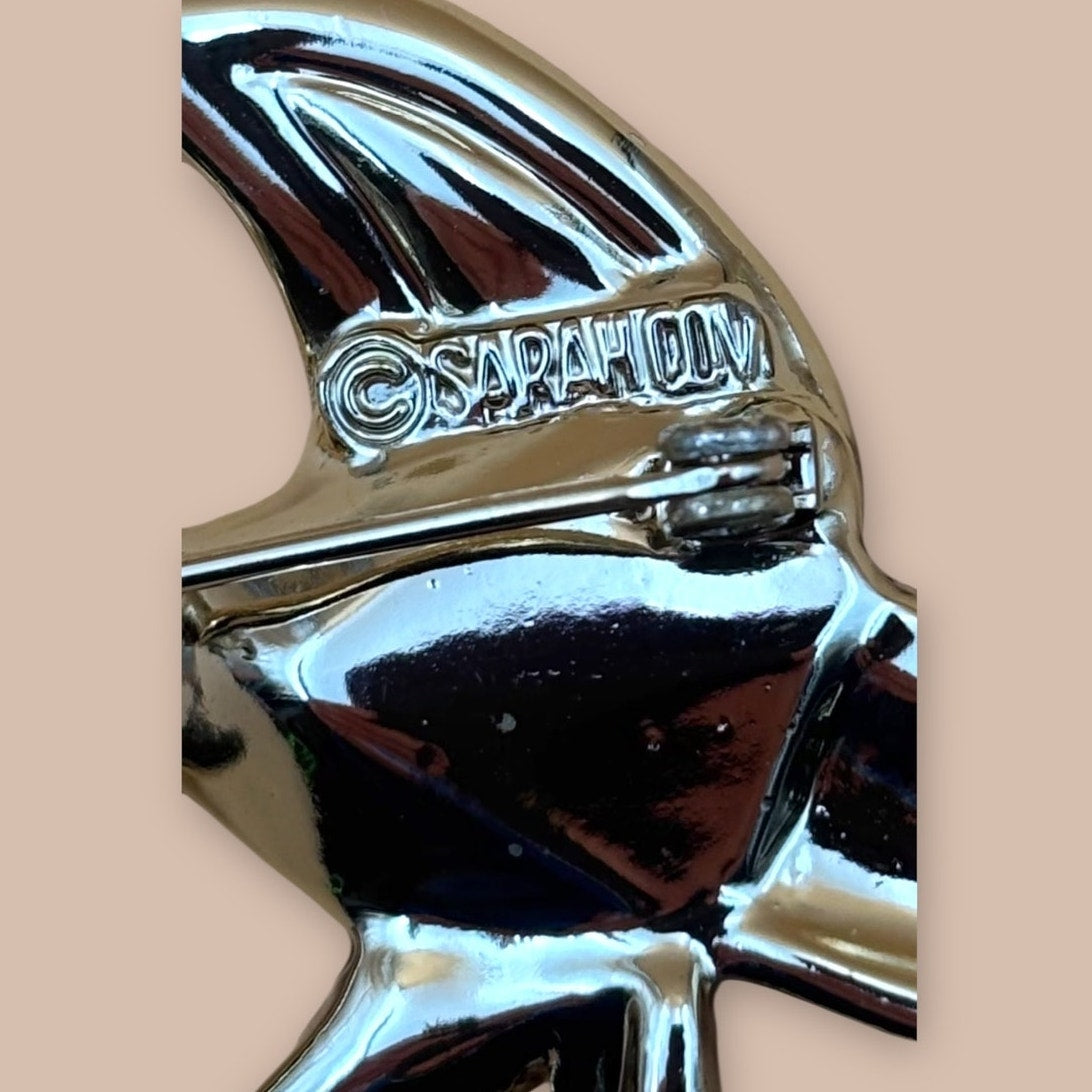 Vintage Sarah Coventry Goldtone Fish Pins (Pair, Watermelon Stones)