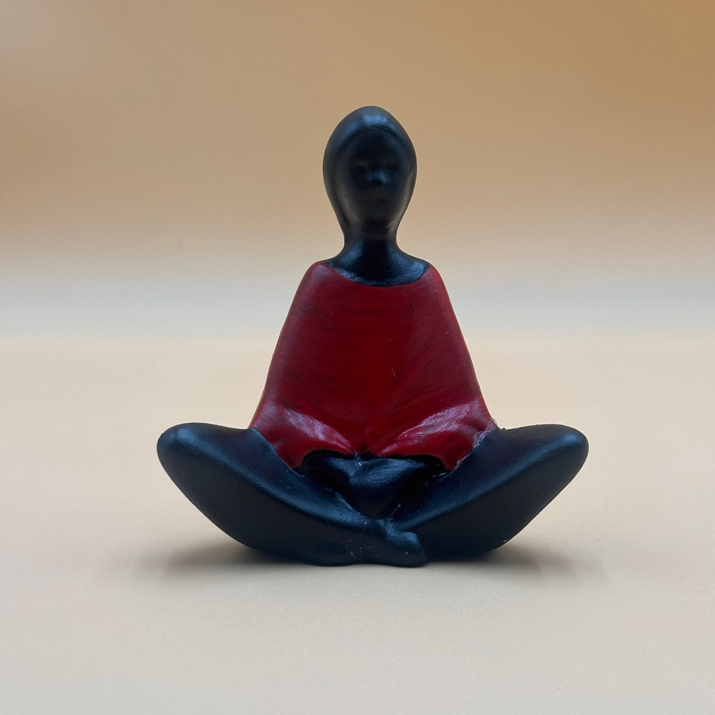 Modern Ceramic Figurine Native American Woman Lotus Pose - Black and Red