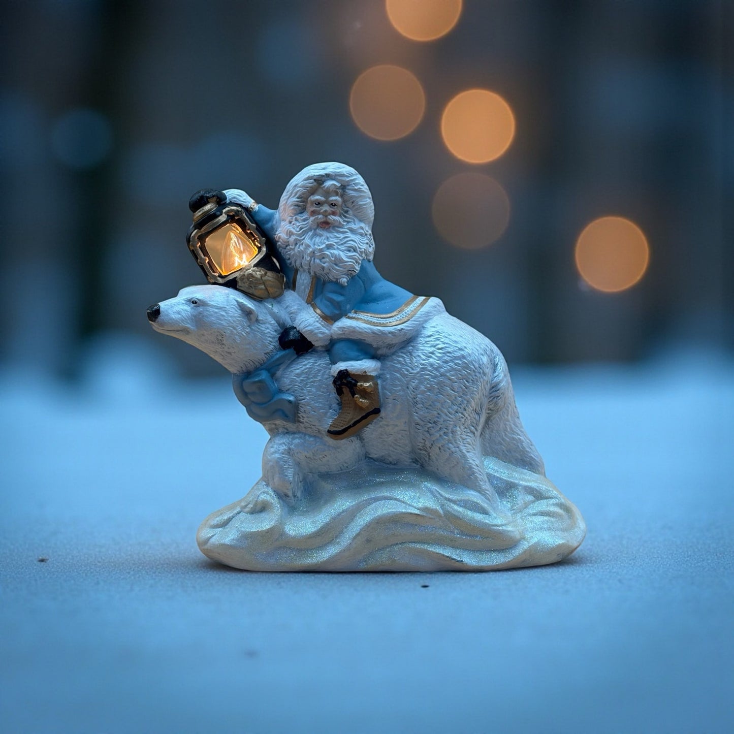 Vintage Santa Riding Polar Bear Lighted Figurine 10.5"