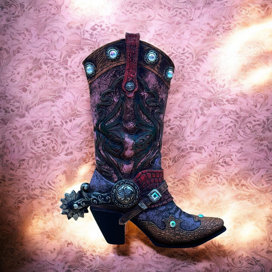 Vintage Style Cowgirl Boot Wall Decor with Spur – 14” Bling Western Statement Piece