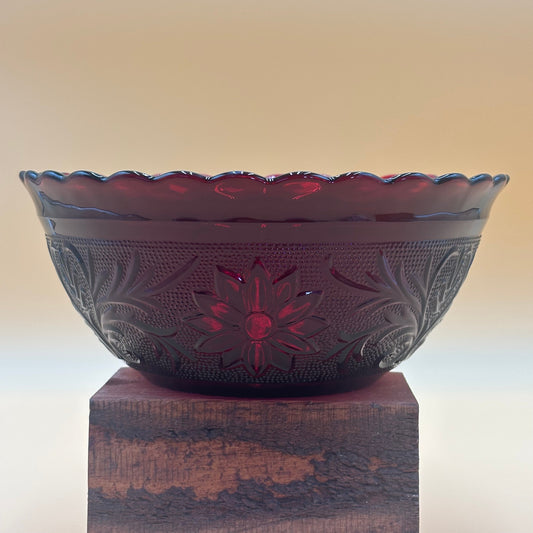 Vintage Royal Ruby Red 8" Depression Glass Sandwich Bowl, Anchor Hocking