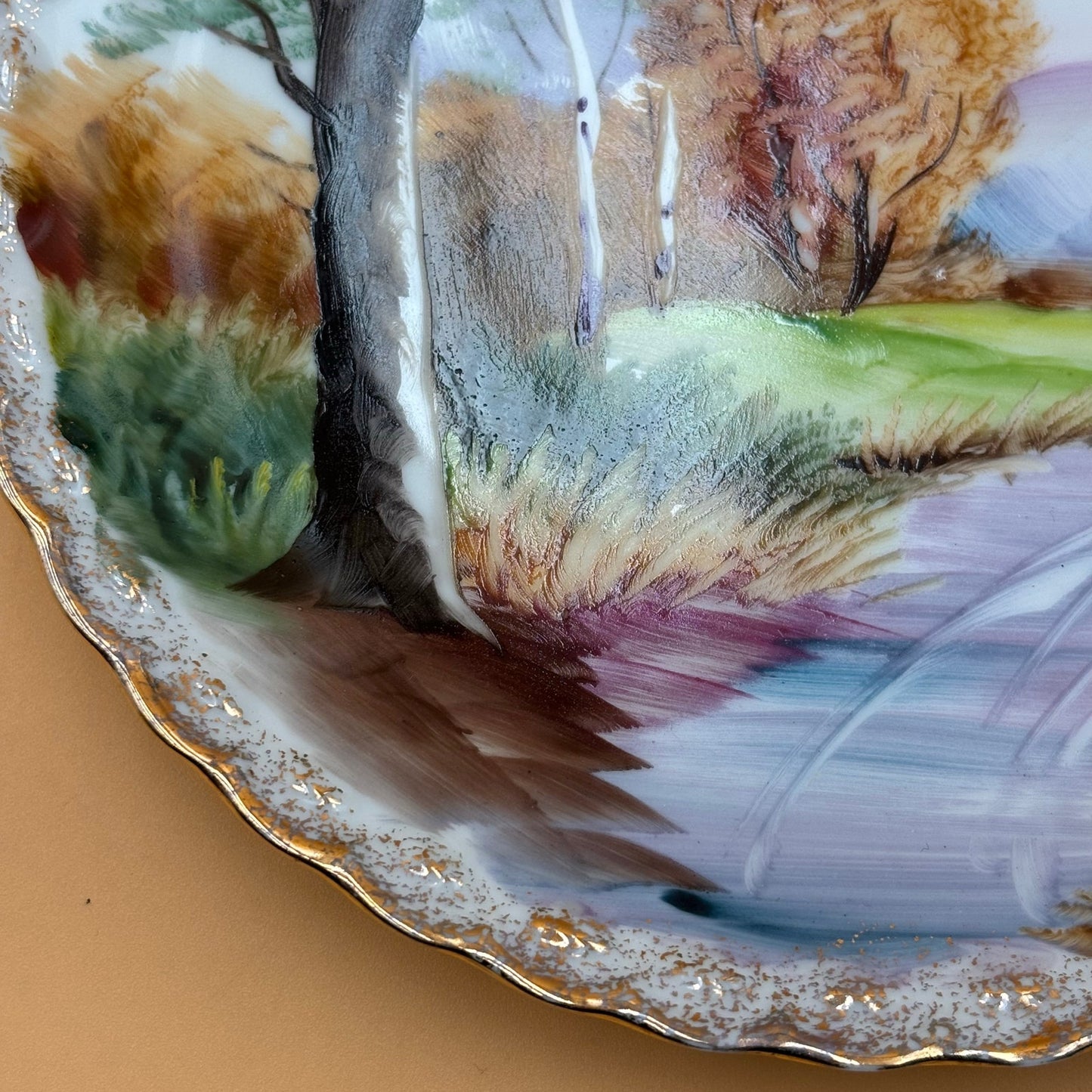 Vintage Hand Gold Trimmed Painted Japanese Landscape Plate 8 in.