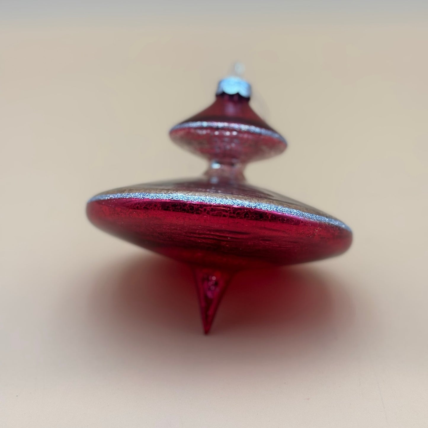 Tinsel Town Hand-Blown Glass Finial Ornament with Box Red & Silver