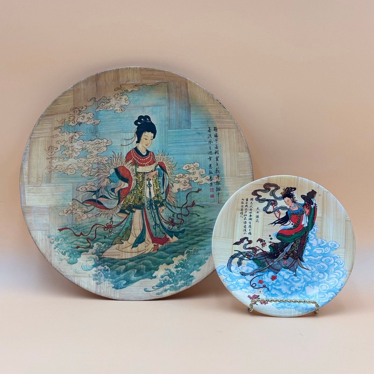 Bamboo Plates “Flowers Scattered by the Goddess” & “Goddess of the Lo River”