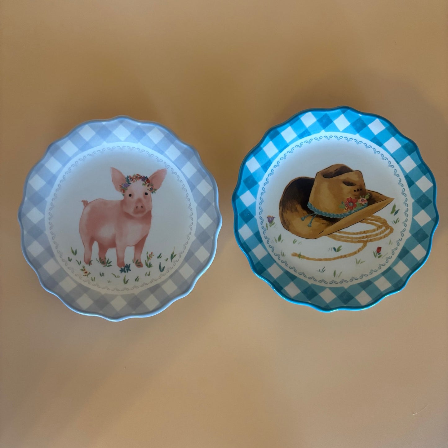Set of 2 Pioneer Woman Decorative Plates - Cowboy Hat & Pig