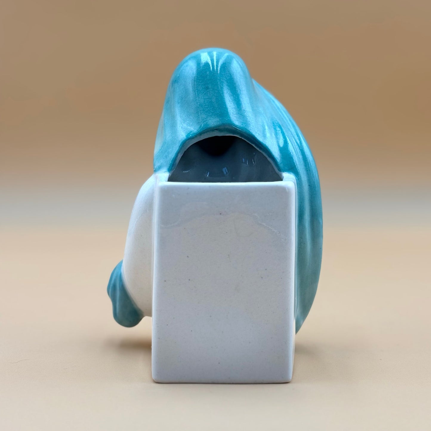 Hand Decorated Japan Virgin Mary Planter — Turquoise & White Ceramic