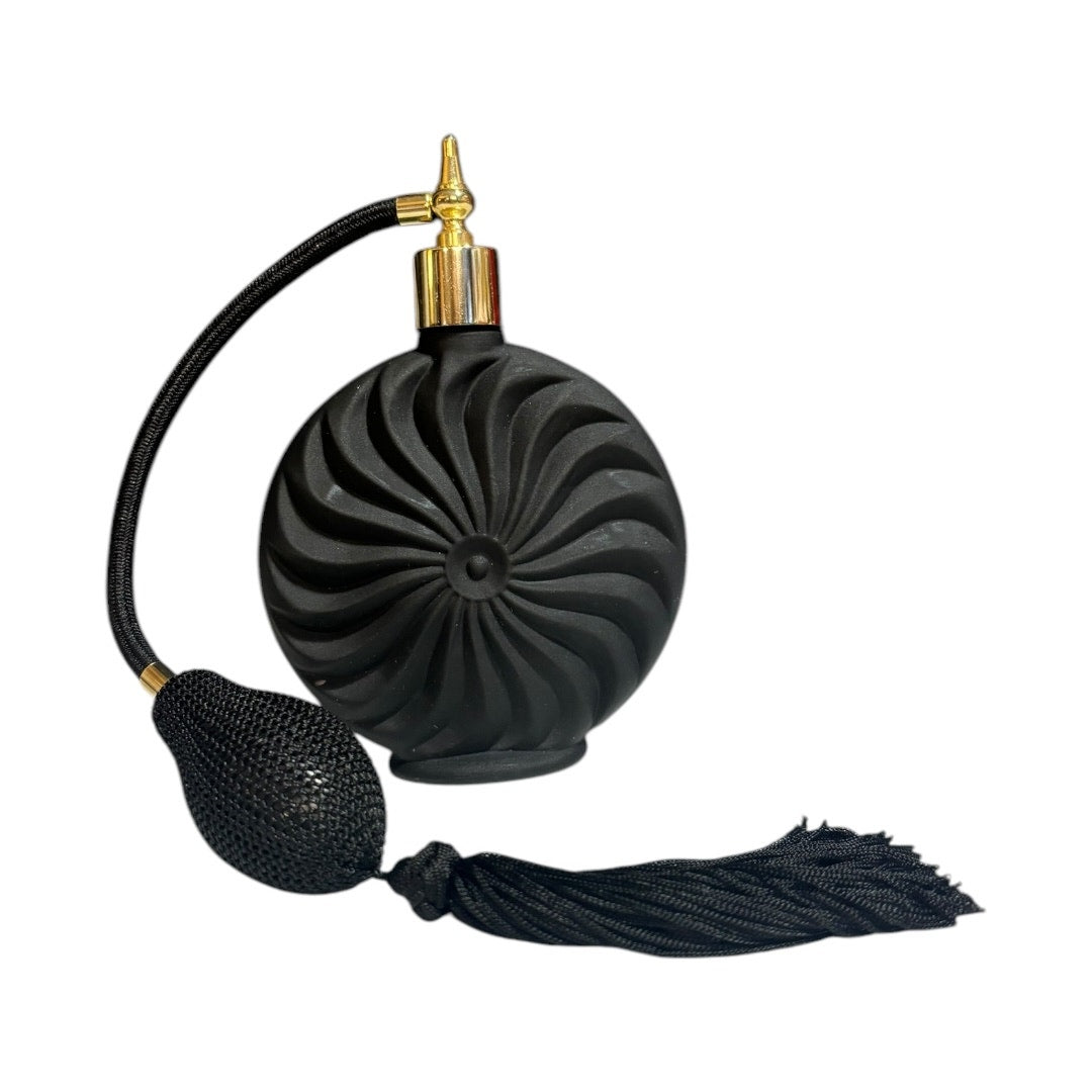 VTG Retro 80s Art Deco Black Satin Glass Perfume Atomizer