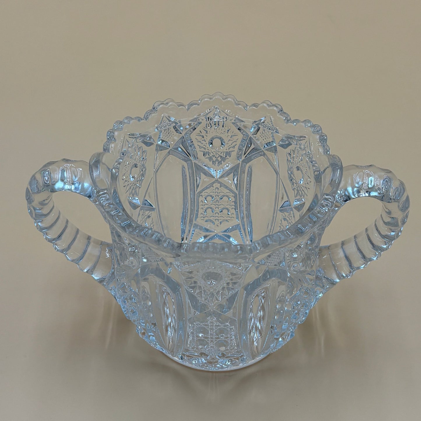 Vintage Cut Crystal Sugar Bowl with Handles "Candy Dish" - Star Pattern