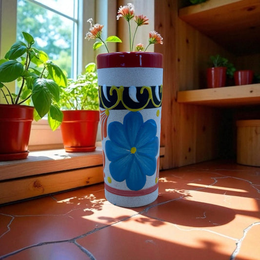 Vintage Colorful Hand-Painted Pottery Vase – 7” Tall