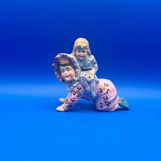 Vintage Porcelain Children Piggyback Ride Figurine