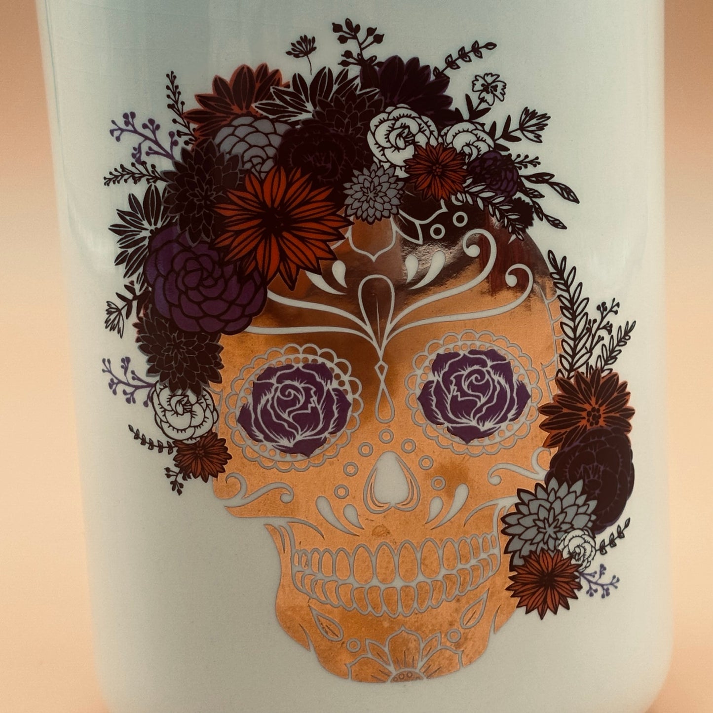 Floral Skull Porcelain Vase – Gold, Red, Purple & Black (7¼”)