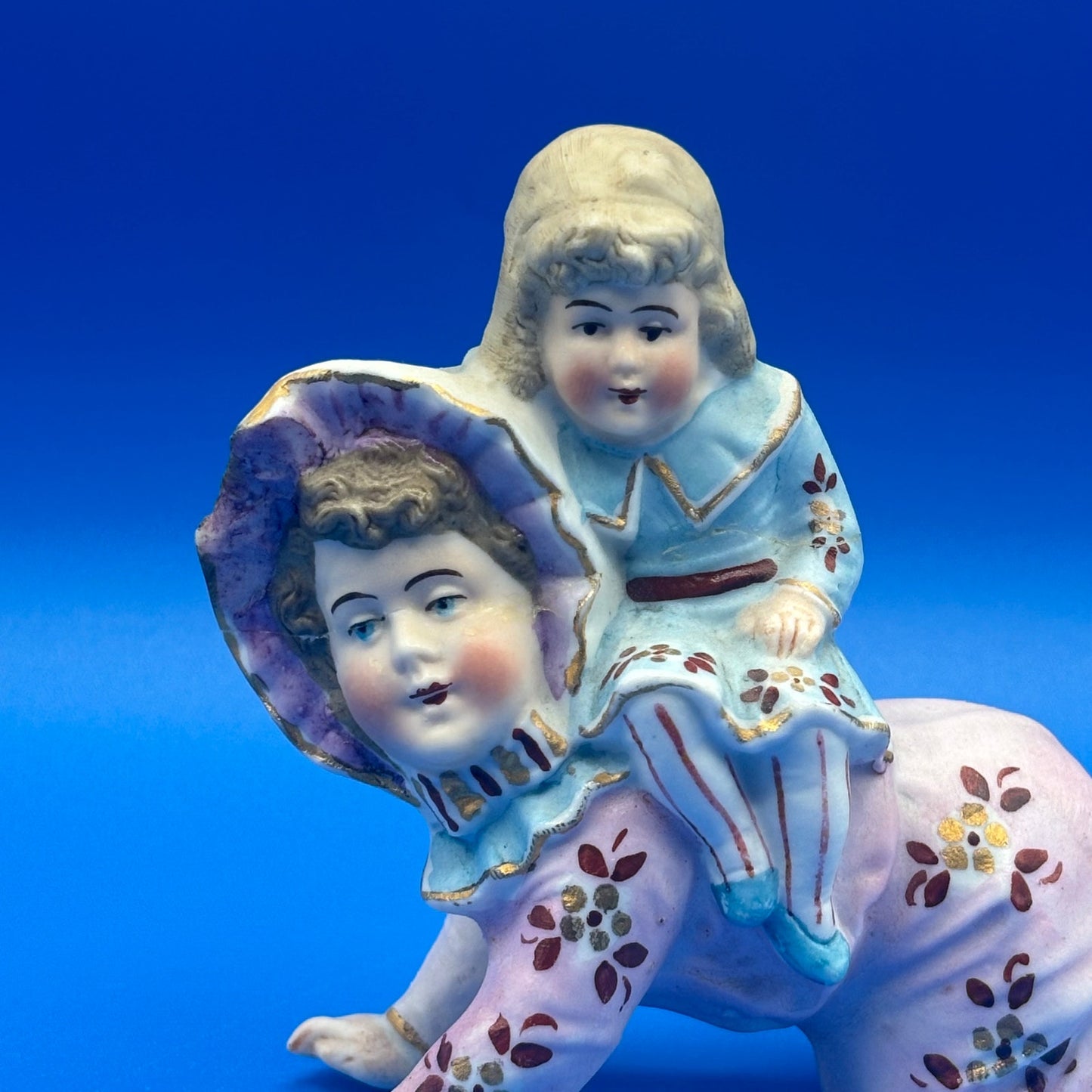 Vintage Porcelain Children Piggyback Ride Figurine