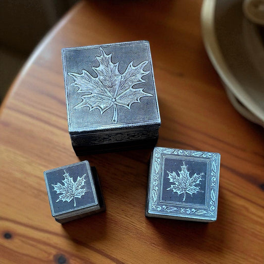 Handcrafted Silver-Toned Maple Leaf Trinket Box Set – 3 Sizes