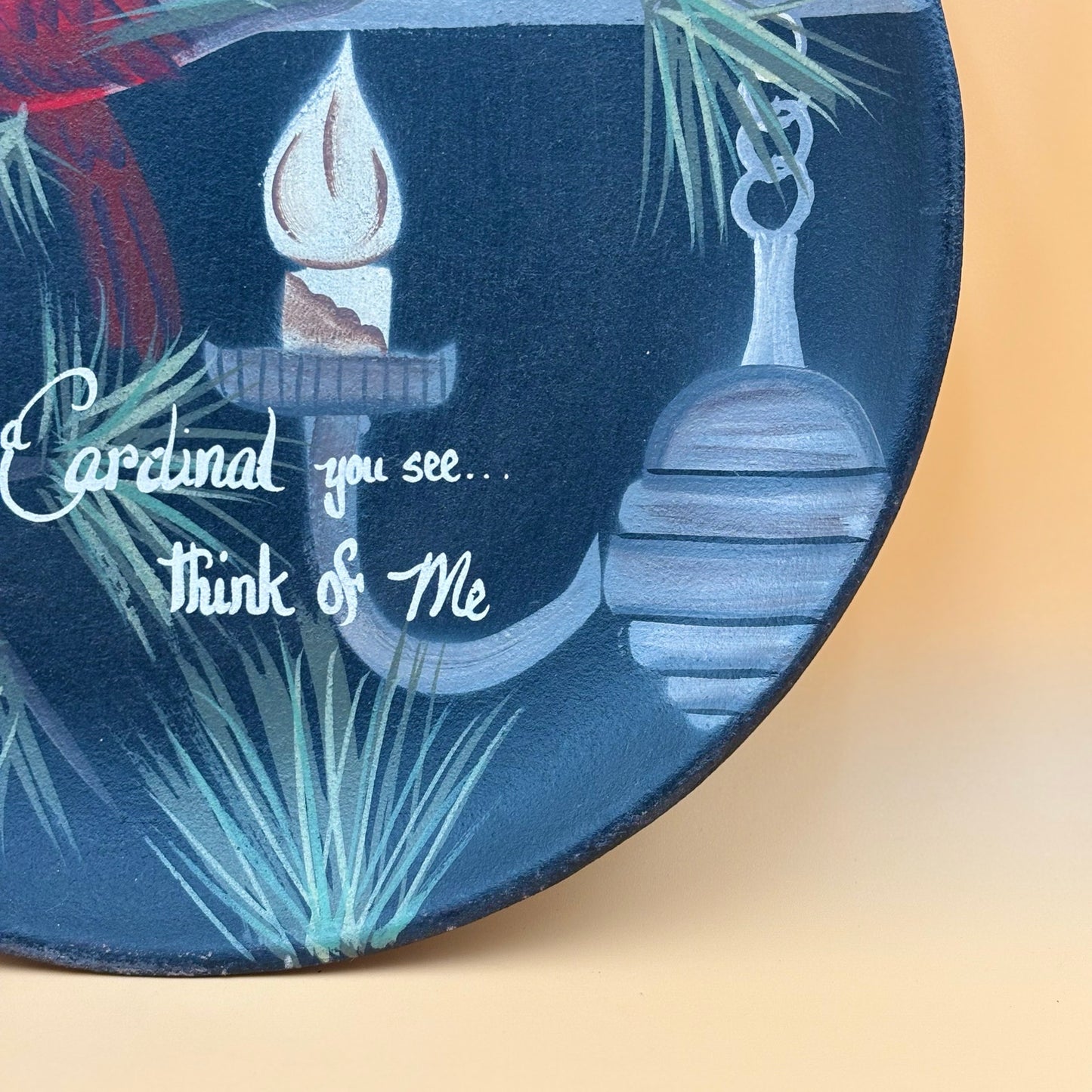 When Cardinals Appear, Think of Me – Hand-Painted Wooden Plate  11¼ in.