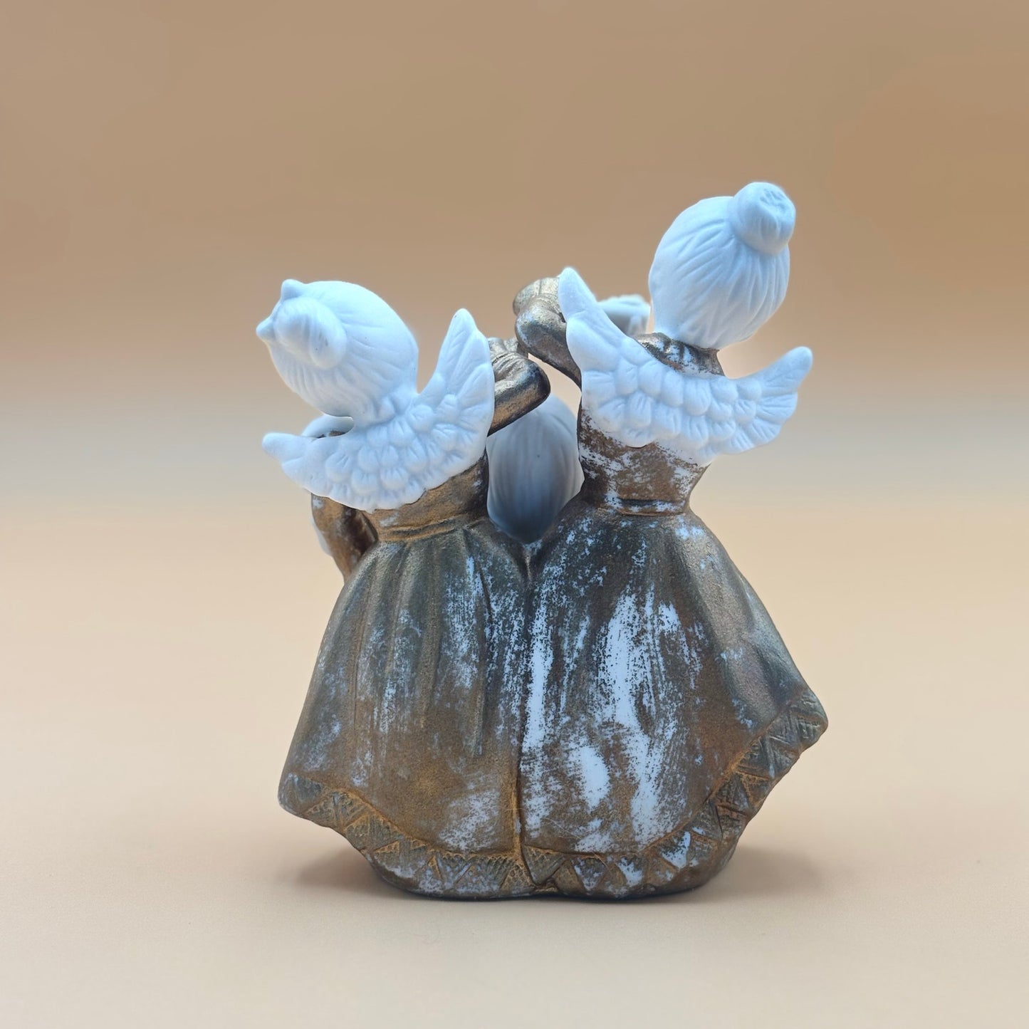 Vintage Angel Choir Figurine Trio – Gold & White