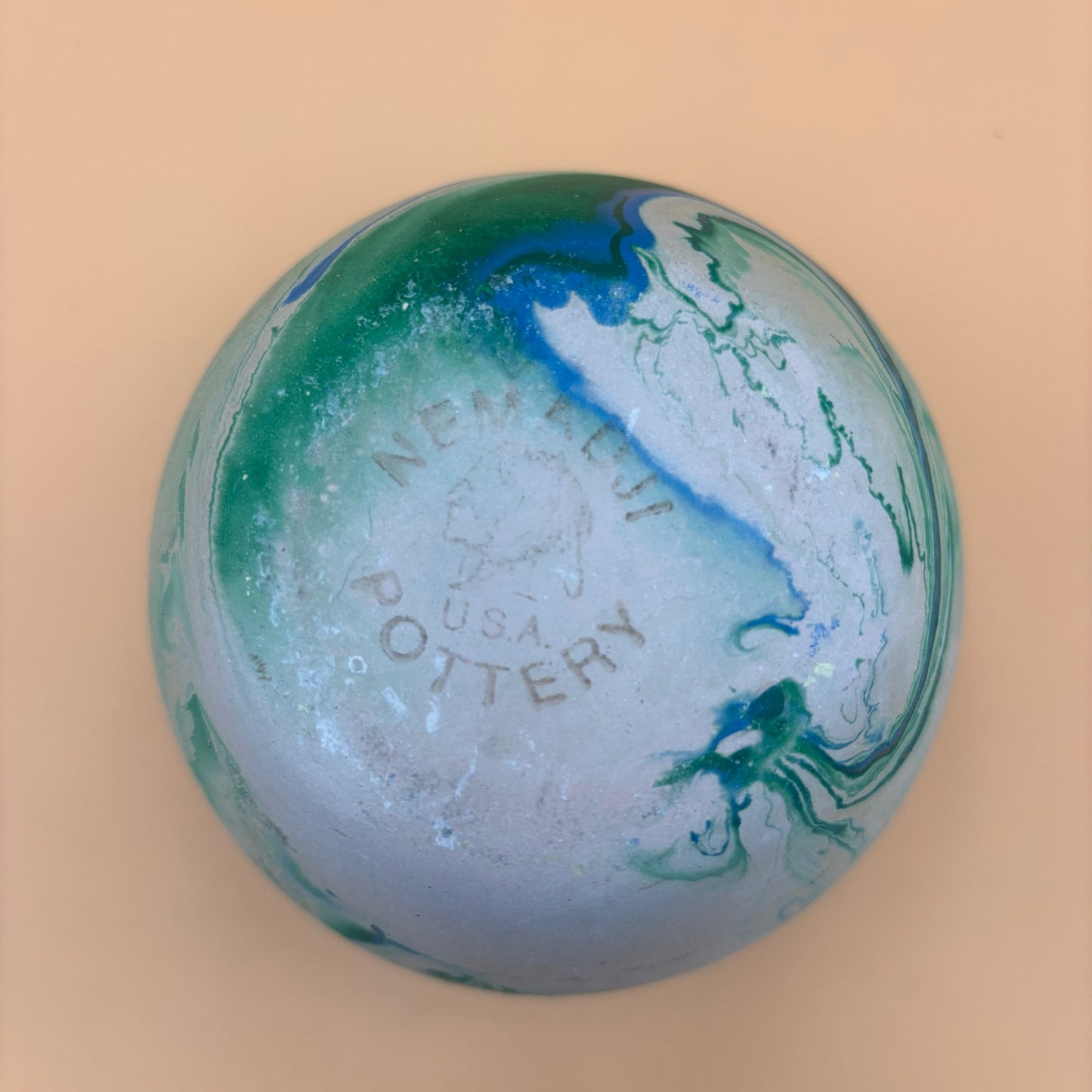 Pair of Vintage Nemadji Pottery Vases – Swirled Green, Blue & Orange Clay