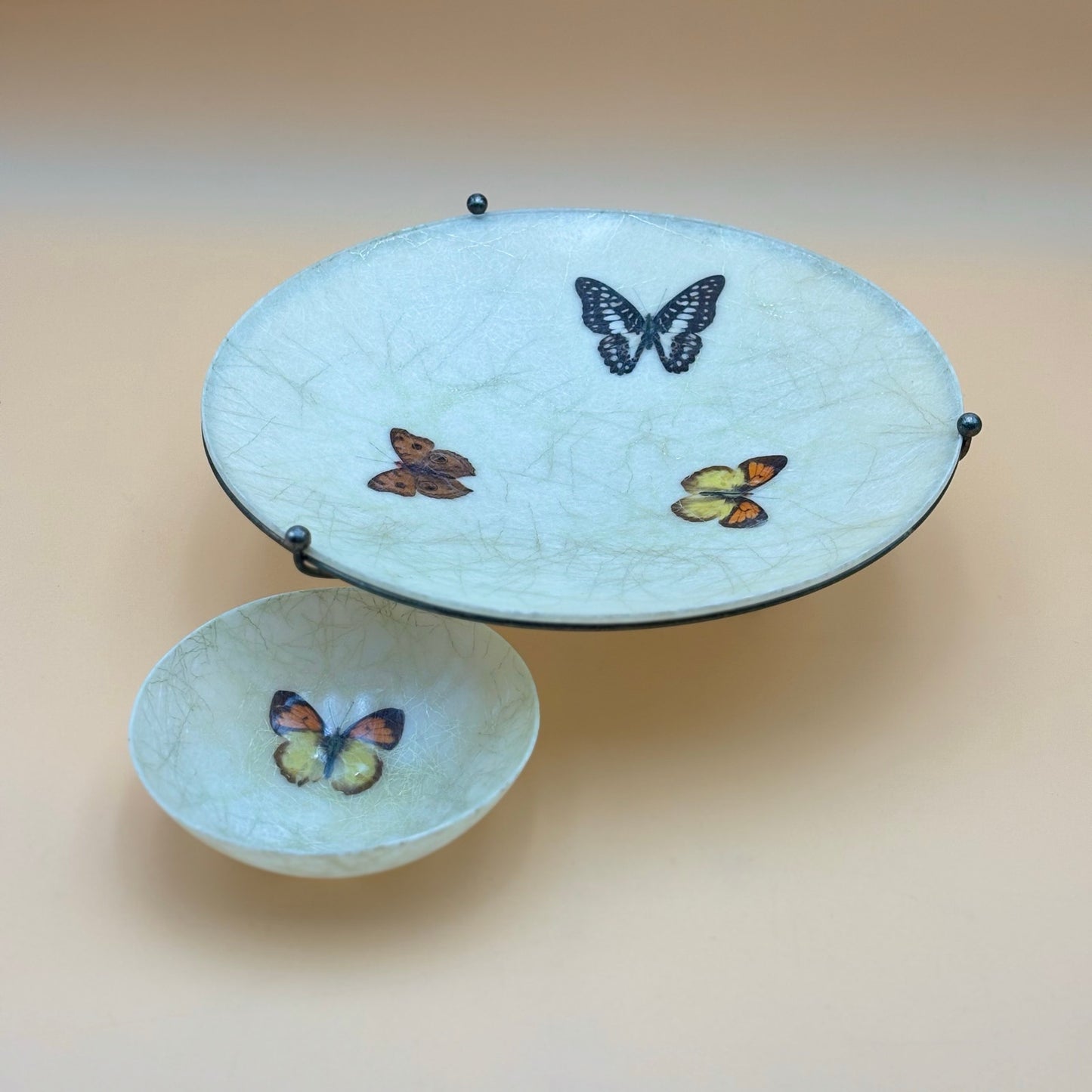 Vintage Fiberglass Butterfly Tray & Bowl Set