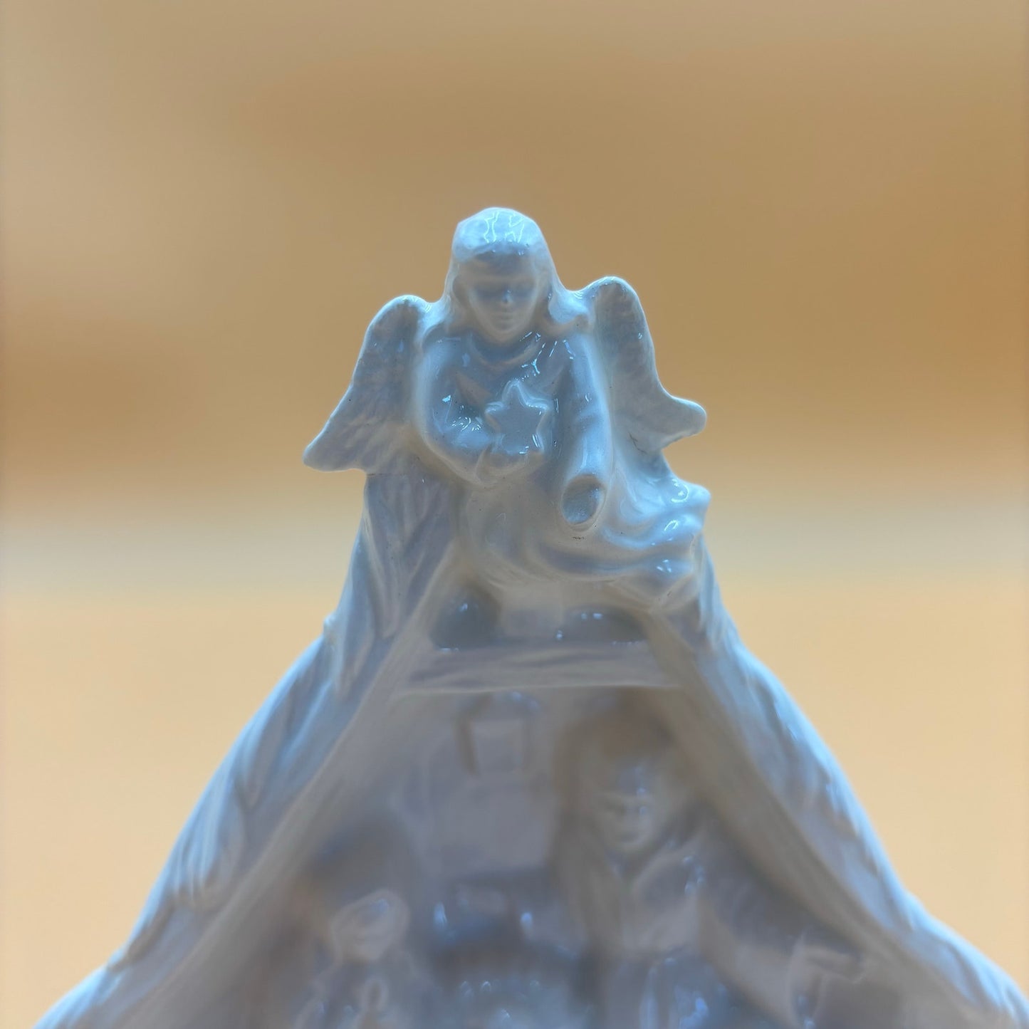 Vintage Shiny White Ceramic Nativity Scene Figurine 7"