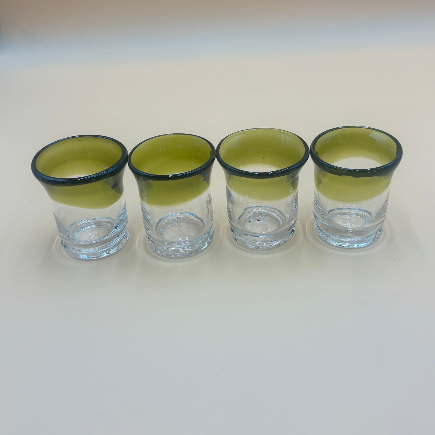 Set of 4 Hand Blown Art Glass Candleholders - Green and Clear