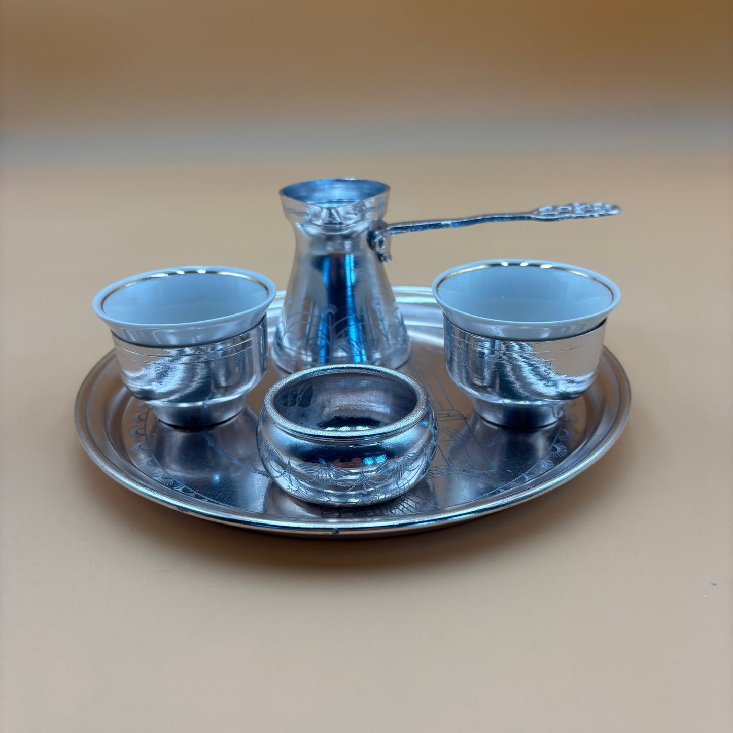 Antique Turkish Coffee Set with Tray, Cups, Pot & Accessories