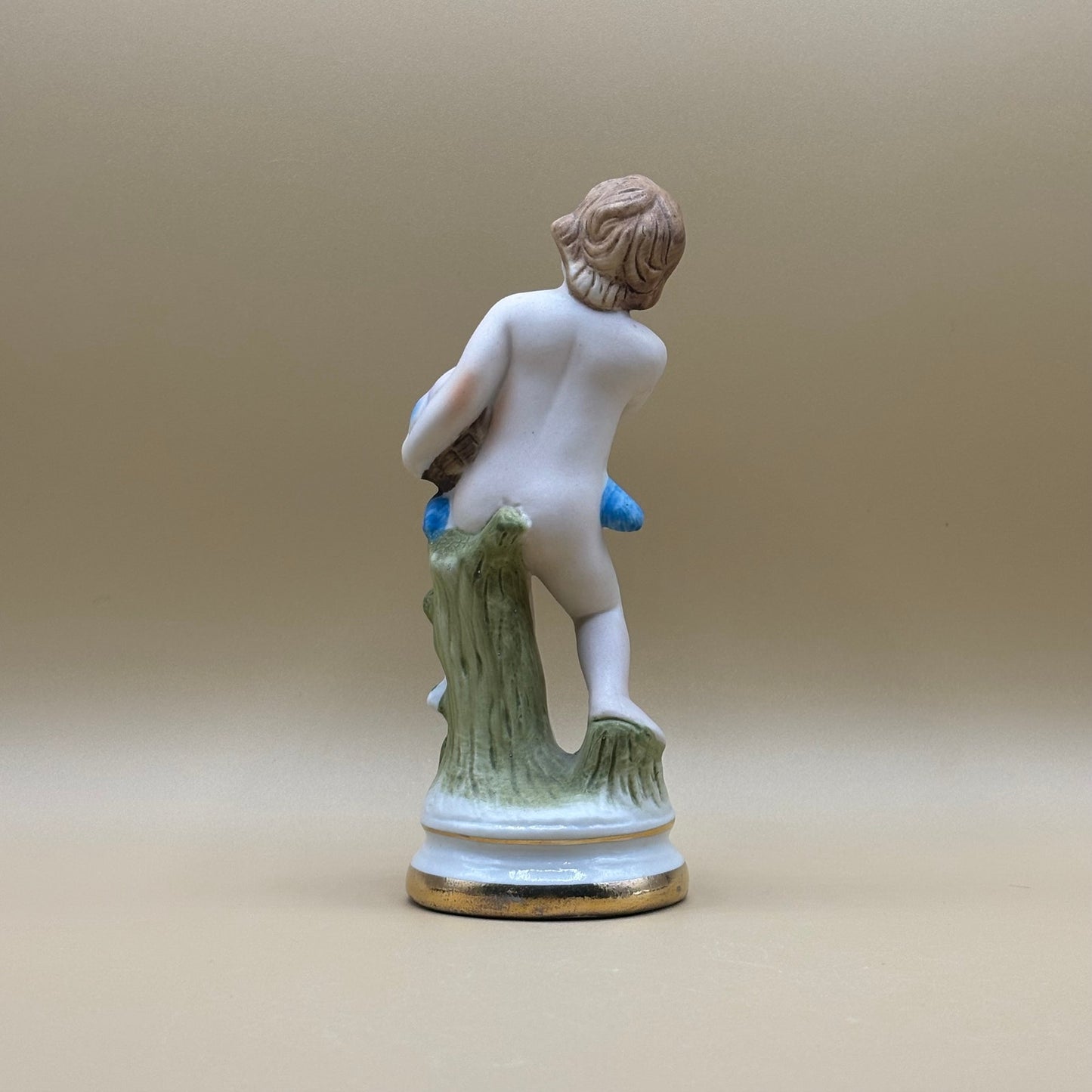 VTG Porcelain Standing Cherub with Rose Basket