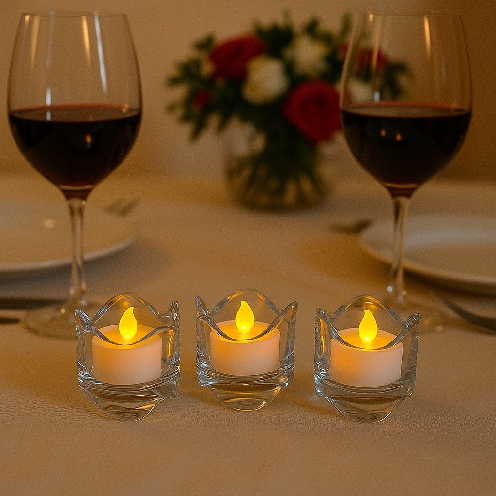 Set of 3 Crystal Tealight Holders - Modern Wavy Design