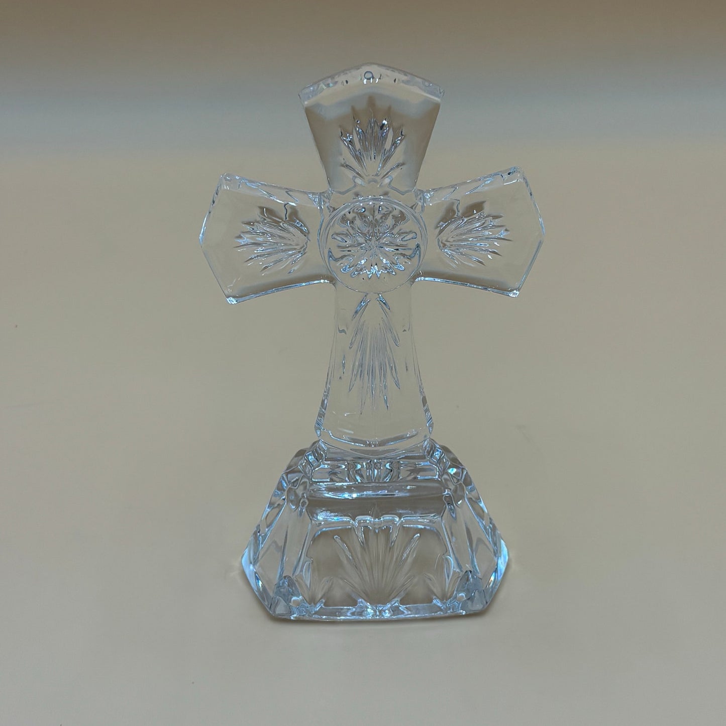 Crystal Cross Figurine - 7" Religious Home Decor