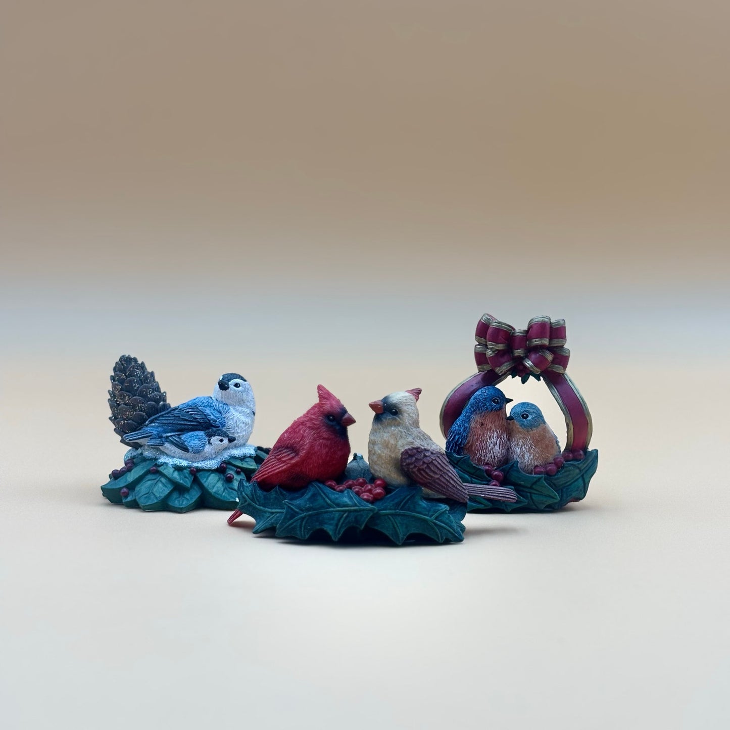 Set of 3 AWH Bird Figurines – Cardinals, Bluebirds & Nuthatchers