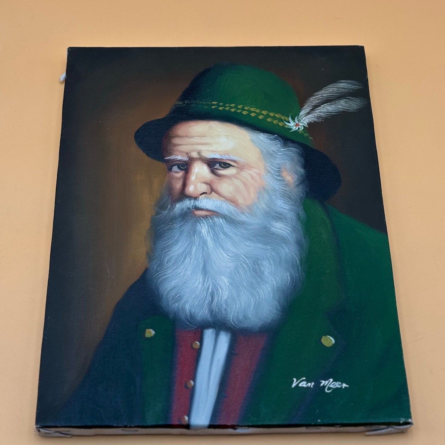 Signed Vintage “Van Meer” Bearded Gentleman Portrait – Oil on Canvas (16″×12″)