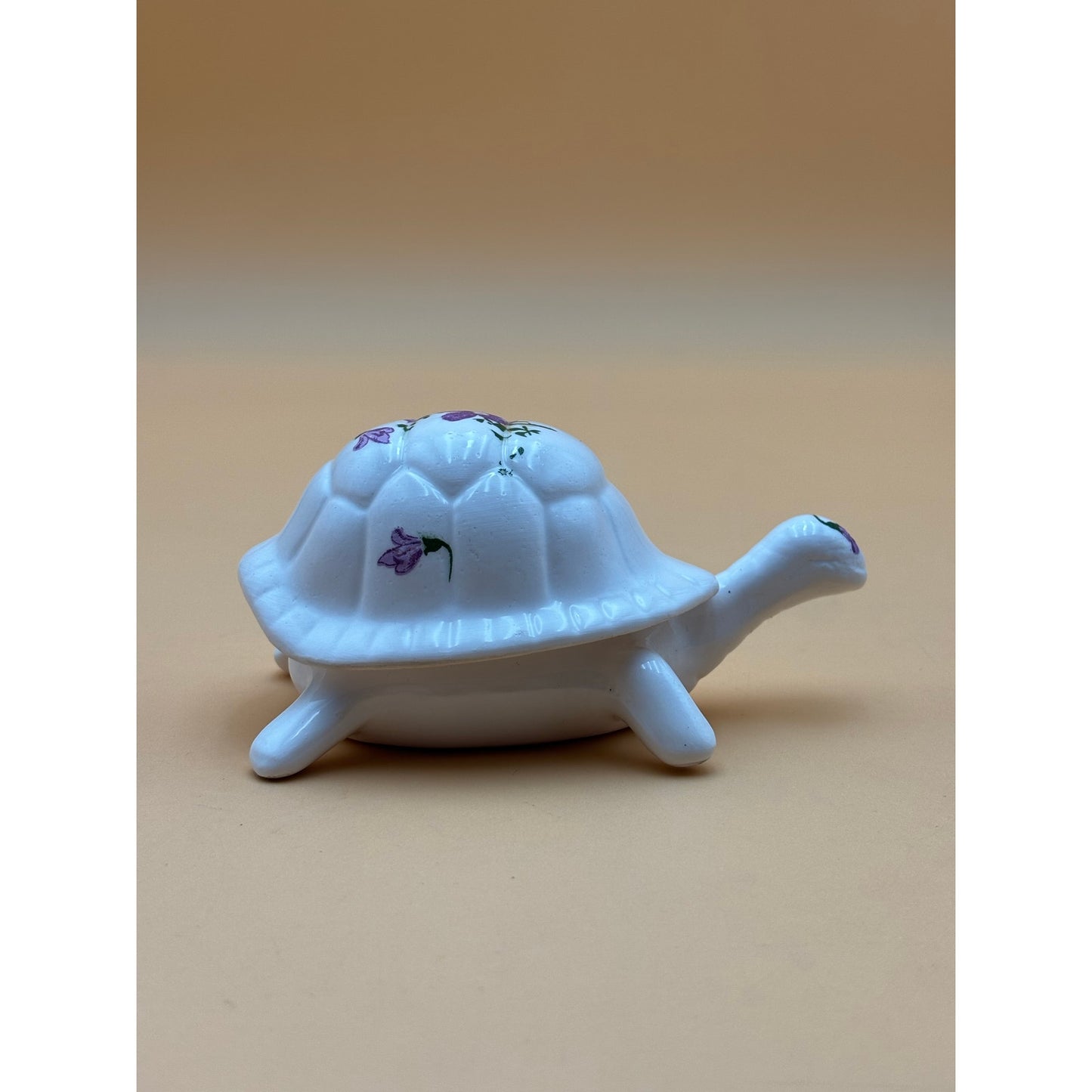 Porcelain Turtle Trinket Box with Purple Floral Design – Made in Taiwan
