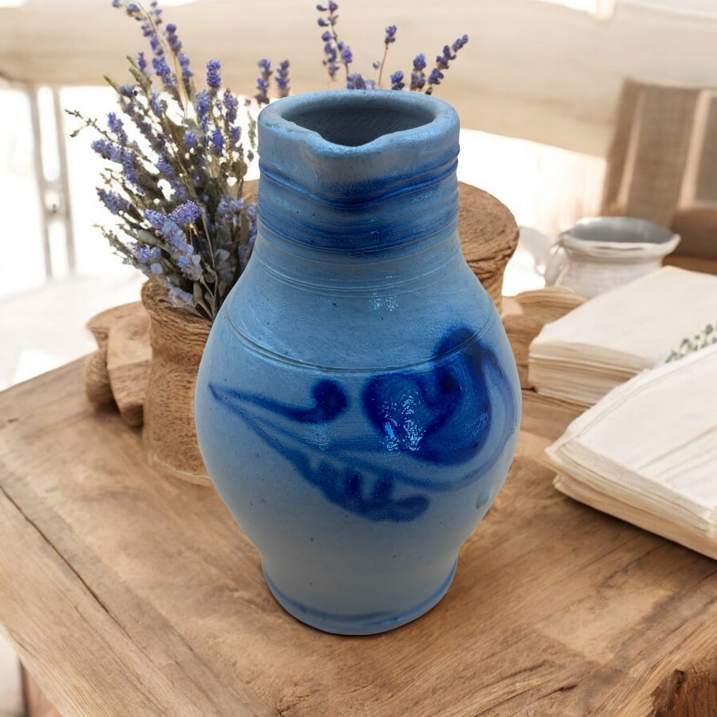Blue Salt Glaze Stoneware Jug Vase